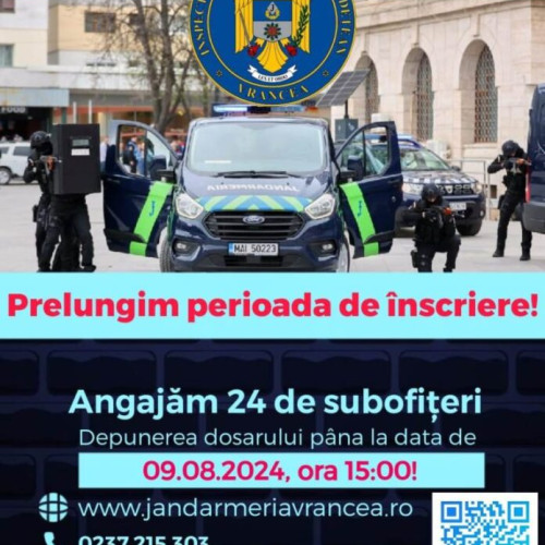 Perioada de înscriere pentru posturile de subofițer la Jandarmeria Vrancea a fost prelungită