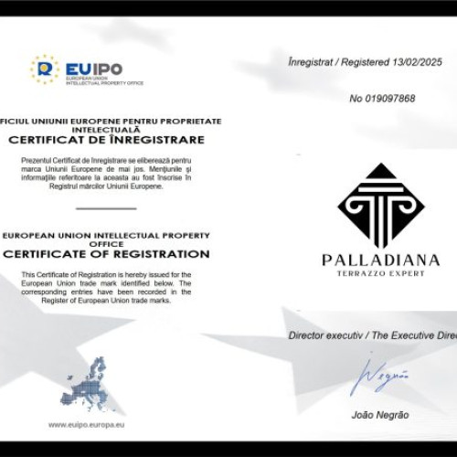 Marca PALLADIANA - Terrazzo Expert a fost înregistrată oficial la nivel european