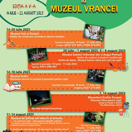 A V-a ediție a "Școlii de vară la muzeu" se organizează în Vrancea