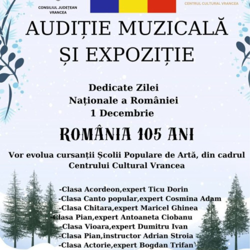 Centrul Cultural Vrancea organizează eveniment artistic dedicat Zilei Naționale a României