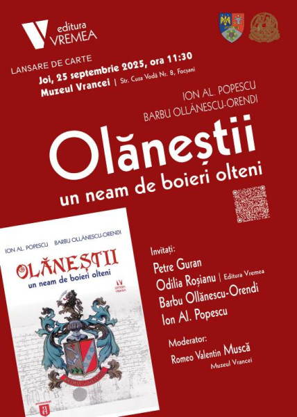 Lansarea cărții despre boierii olteni Olănești la Muzeul Vrancei
