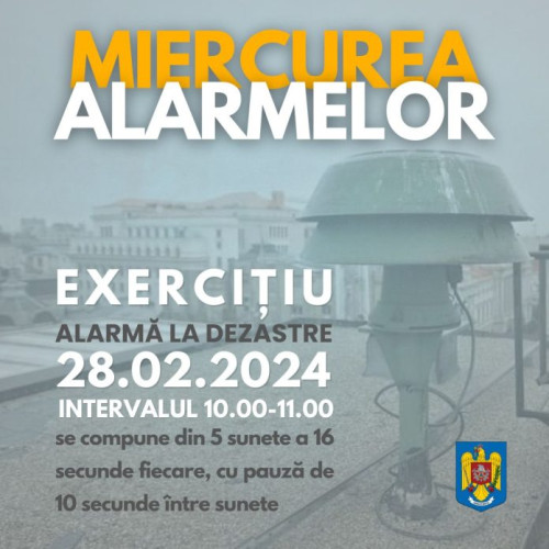 Exercițiul de alarmare pentru populație de astăzi, ora 10:00: testarea sirenelor de „MIERCUREA ALARMELOR”.