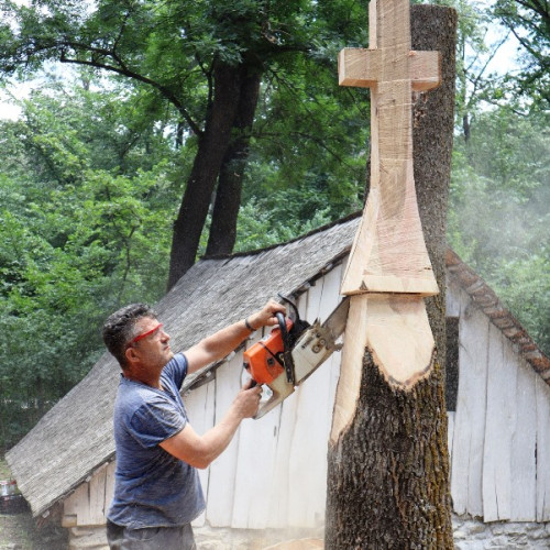 Inedit: Stejarii din Muzeul Satului (Petrești) se transformă în sculpturi tematice