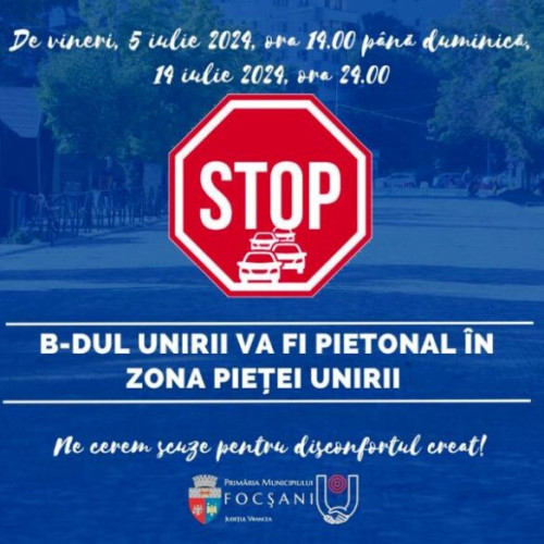 Restricții de circulație în zona centrală a orașului Focșani